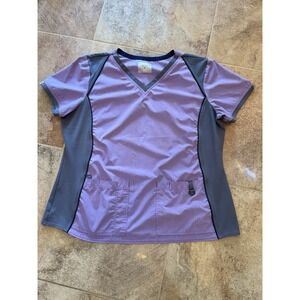 USED Scrubstar Active Womens Purple/Gray Scrub Top with 2 Front Pockets Size 2XL